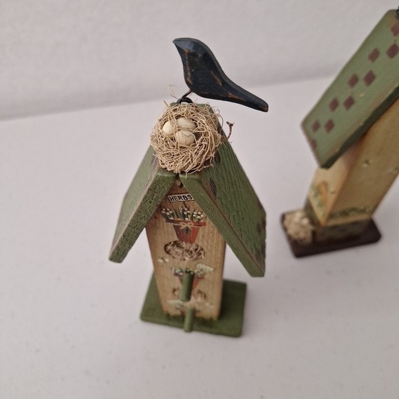 (2) Vtg Handpainted Decorative Birdhouse Design Birds Nest Bees Herbs‎ 8" tall - Picture 10 of 13